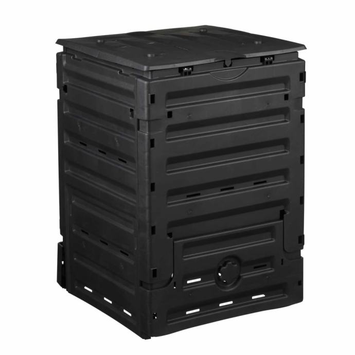 Composter Da Giardino 300 Litri - Compostiera Con Portello, Arieggiatura E Coperchio Antivento