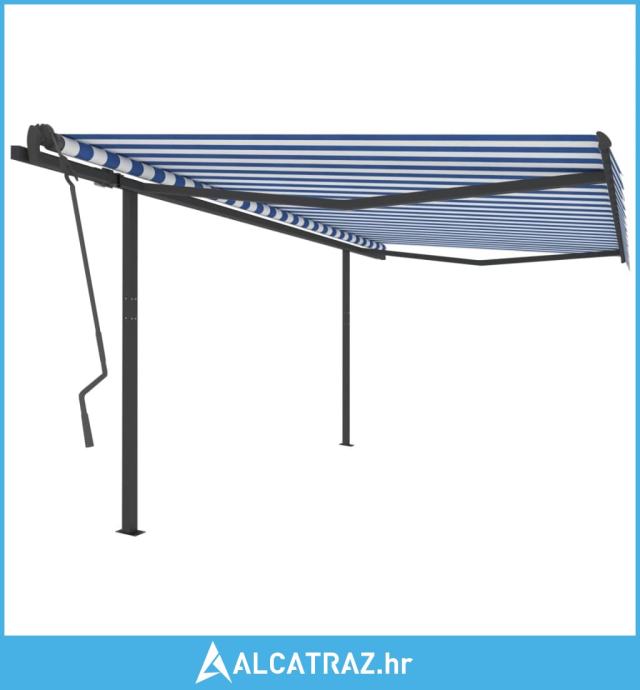 Automatska tenda na uvlačenje sa stupovima 4x3,5 m plavo-bijela - NOVO