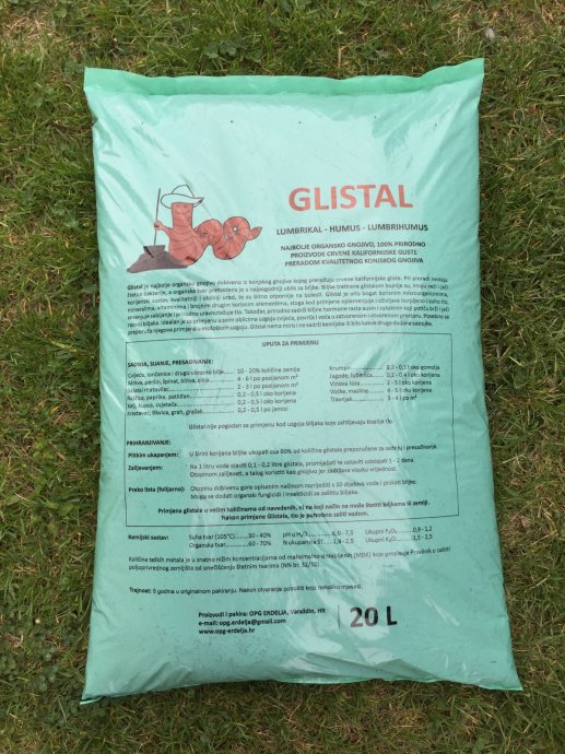 HUMUS, GLISTAL - organsko gnojivo za ekološku proizvodnju - vreća 20 l