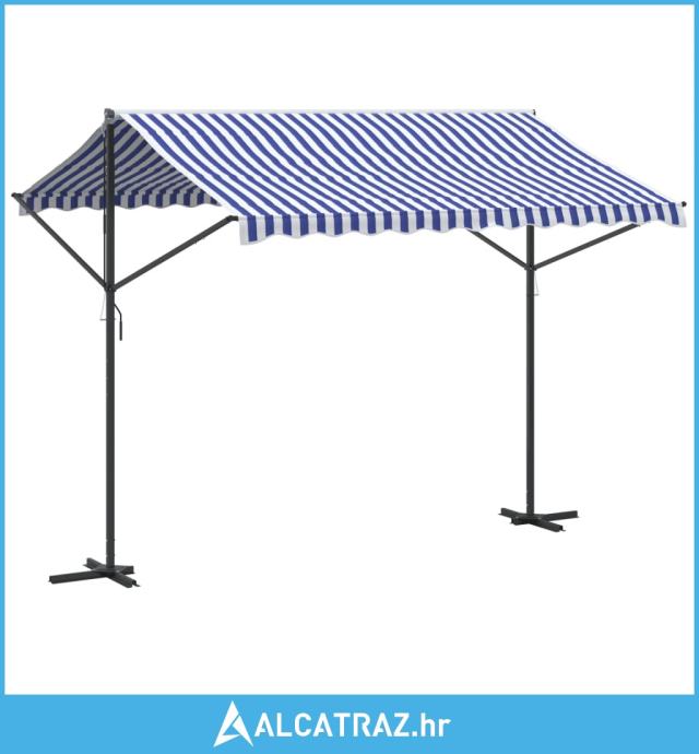 Samostojeća tenda plavo-bijela 300 x 300 cm od tkanine i čelika - NOVO