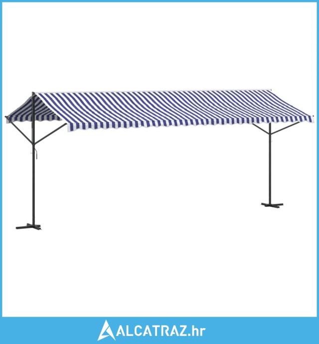 Samostojeća tenda plavo-bijela 600 x 300 cm od tkanine i čelika - NOVO