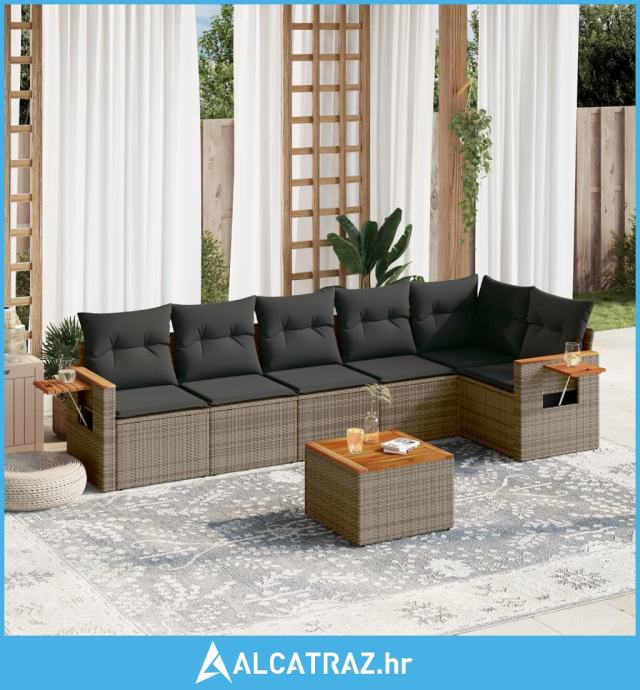 7-dijelni set vrtnih sofa sivi od poliratana - NOVO