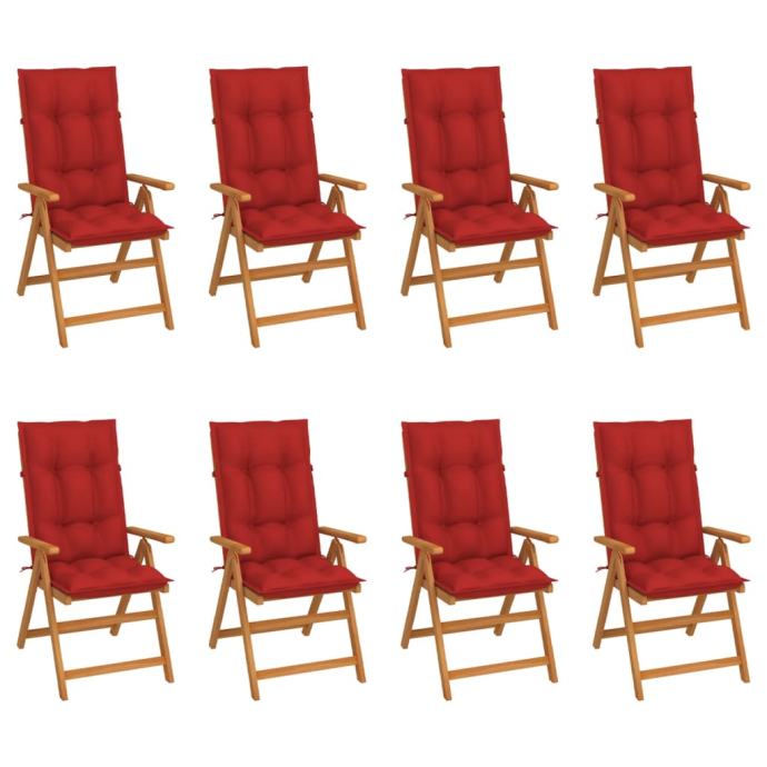Nagibne vrtne stolice s jastucima 8 kom od masivne tikovine - NOVO