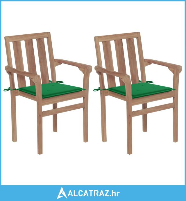Vrtne stolice sa zelenim jastucima 2 kom od masivne tikovine - NOVO