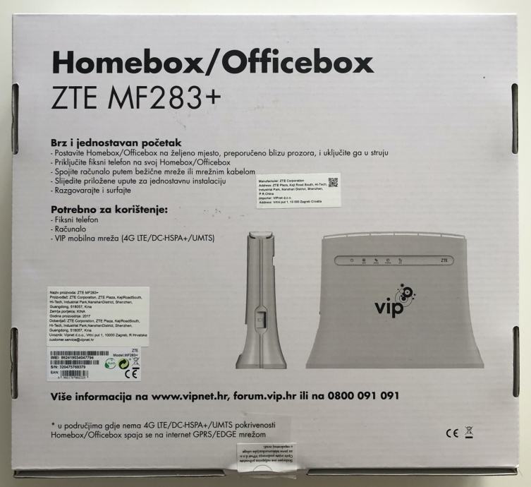 Vip Zte Router Homebox ZTE MF283+ 4G VIP router, otkljucan, vanjske antene