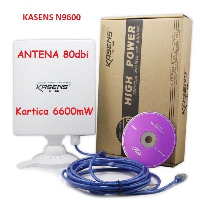 KASENS N9600 / 6600mW USB Wireless WiFi kartica + 80dBi Antena-NOVO!!!