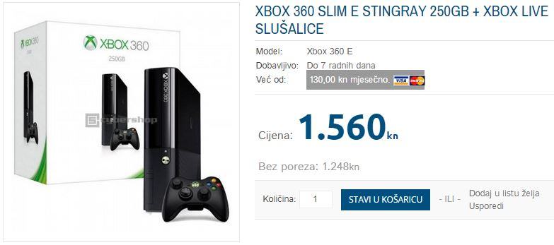 Xbox 360 Slim E Stingray 250GB + Xbox Live slušalice
