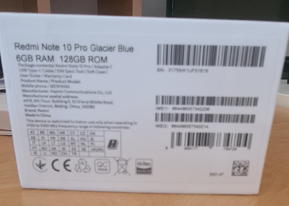 Mobitel Xiaomi Redmi Note 10 Pro 6 Gb Rama/128 Gb Glacier Blue