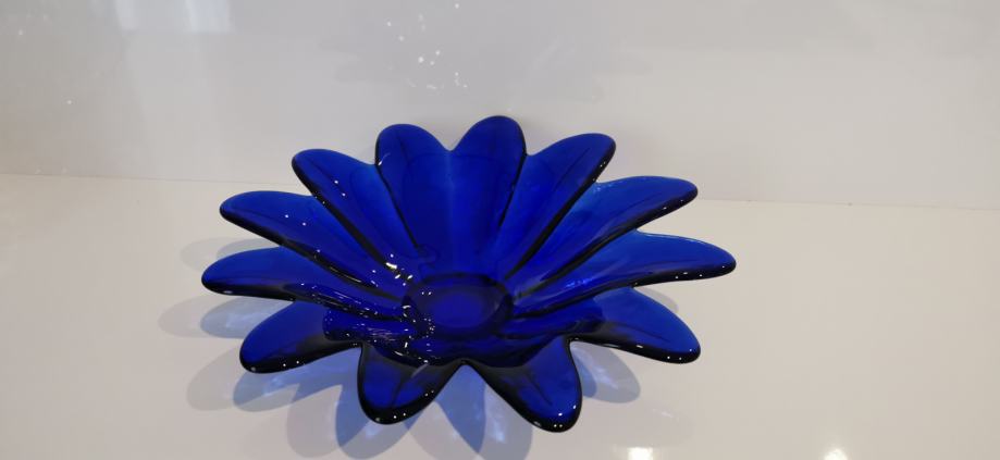 Staklena zdjela plavi cvijet, promjera 29 cm, očuvana, prekrasna -