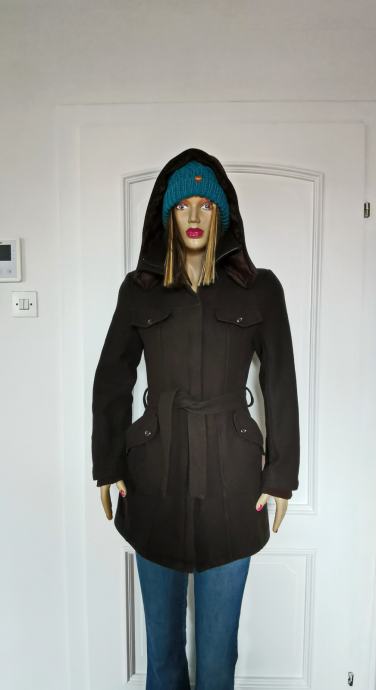 Tamnosmeđi ženski kaput sa kapuljačom S3SS broj S -  M - made in Italy