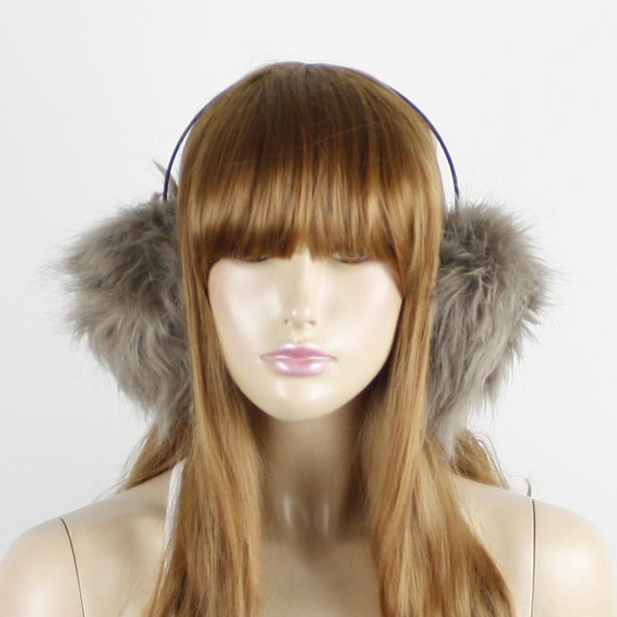 Zimska zaštita za uši od sivo-smeđeg umjetnog krzna s držačem za glavu