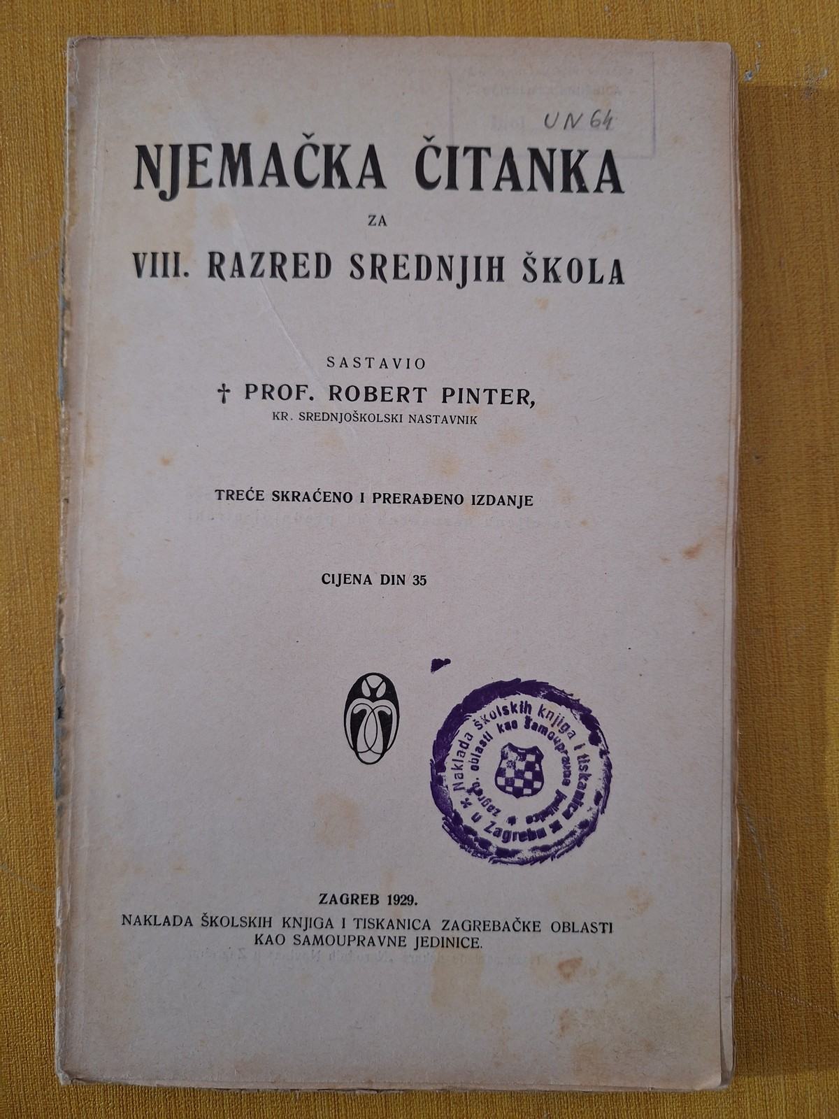 Rob Pinter Njemačka čitanka za VIII. razred srednjih škola - Robert Pinter, 1929