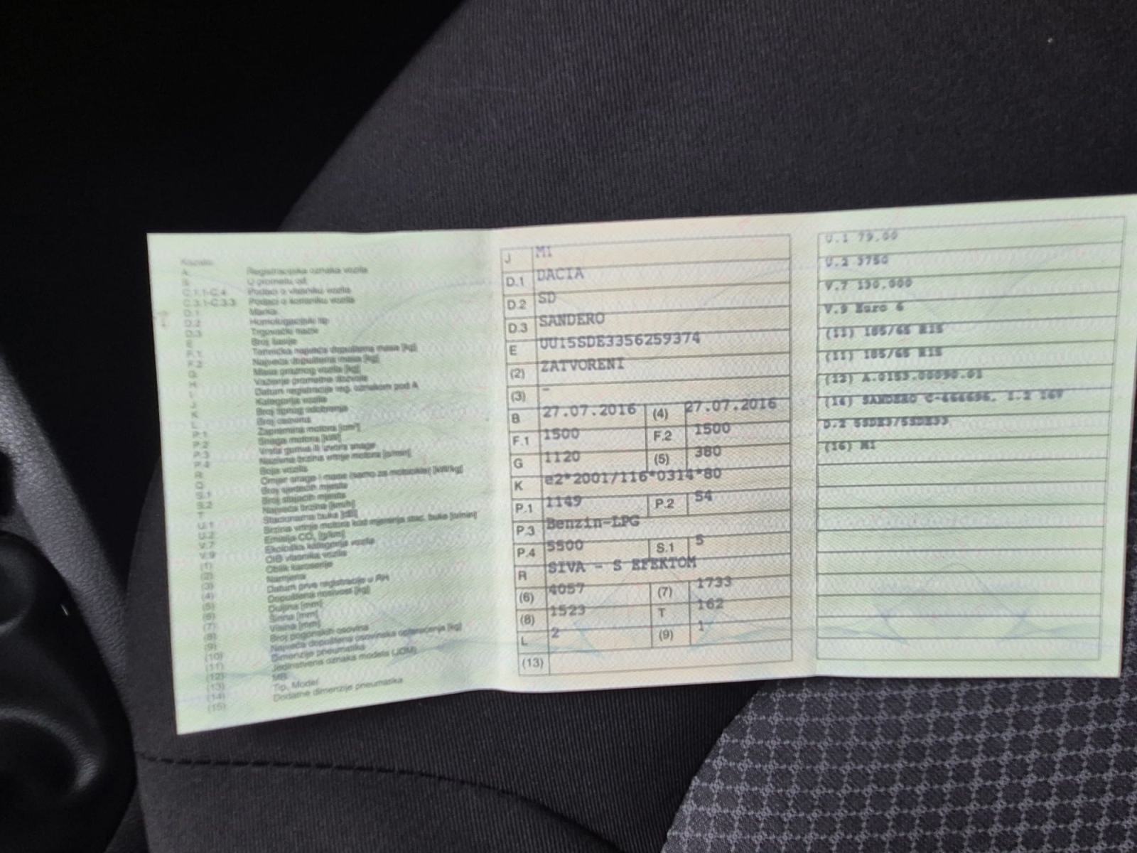 Dacia Sandero 1,2 16V - EURO 6 - PLIN - KLIMA - MALO KM - REG. DO 2/27, fotografija 8