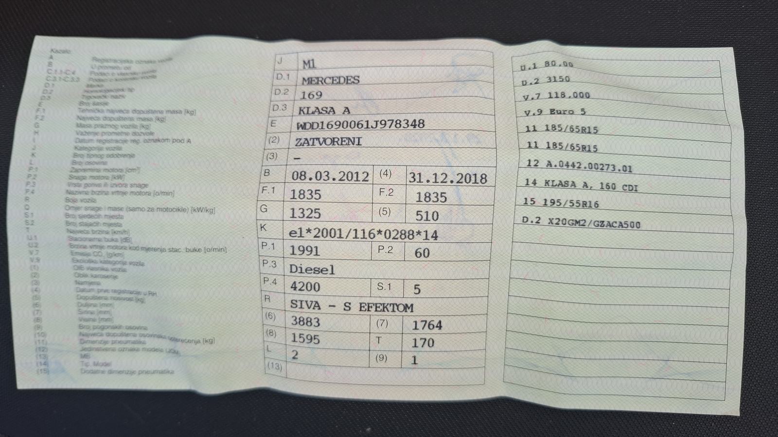 Mercedes A160 CDI, reg. do 2. 1. 2027., izvrsno stanje, bez ulaganja, fotografija 17