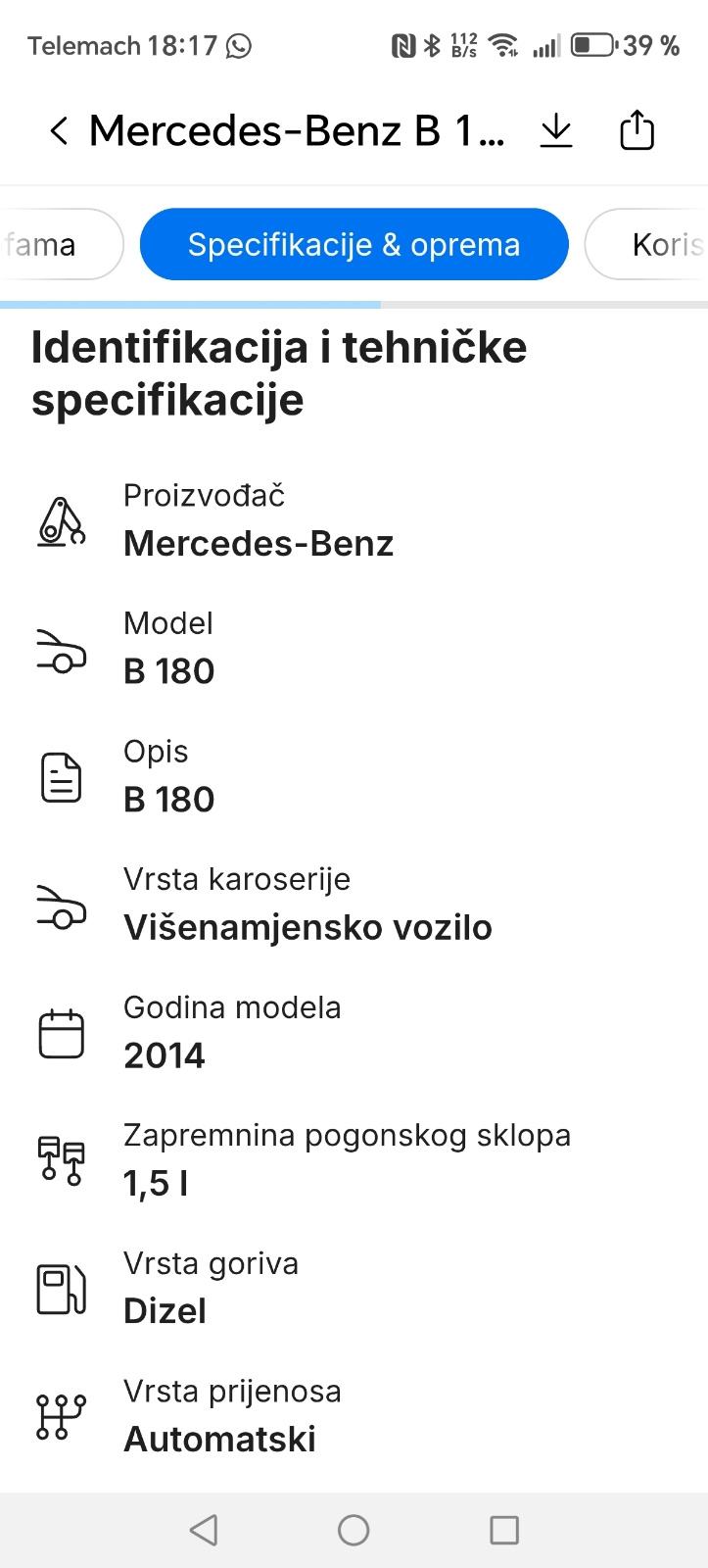 Mercedes-Benz B-klasa 180 CDI automatik 7G, fotografija 5
