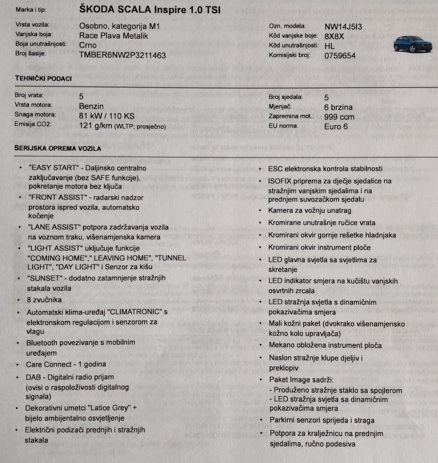 Škoda Scala 1.0 TSI Inspire | HR auto | 1. vlasnik | Jamstvo | Reg. 12, fotografija 19