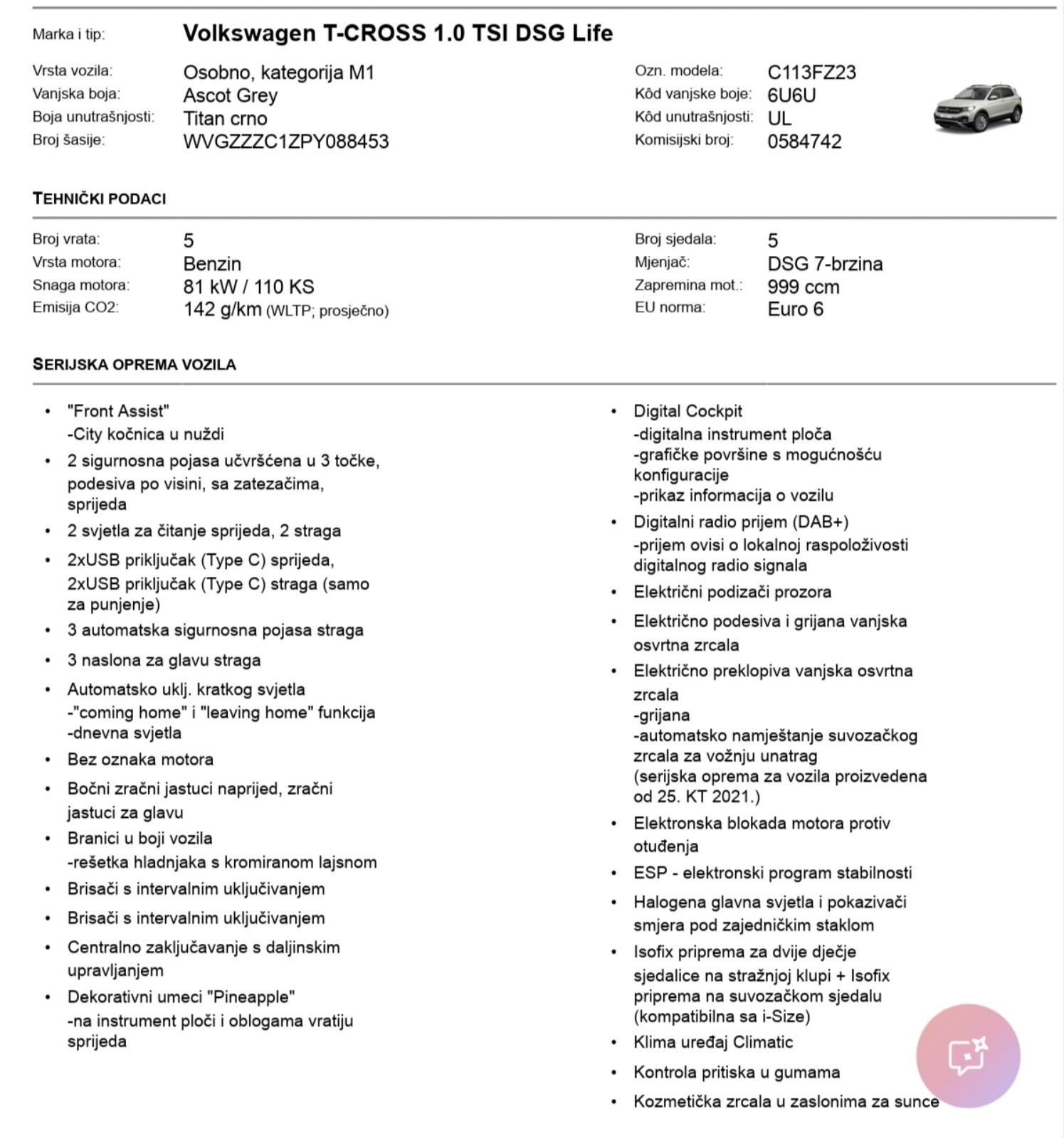 VW T-Cross 1,0 TSI, DSG, Life, fotografija 8