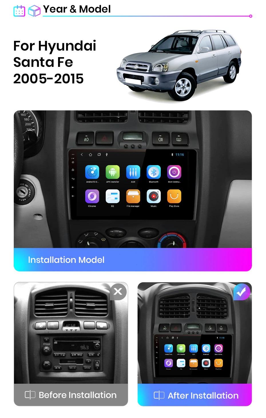 Hyundai Santa Fe 2005-2015 Multimedia Android Ugradnja