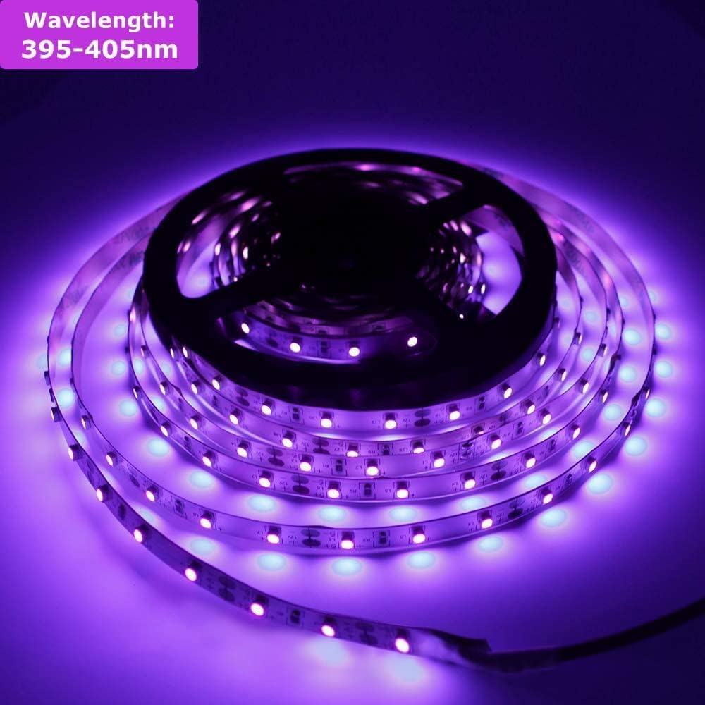 Bande LED UV Noire 5m 300 LEDs - Lumière Ultraviolet 395-405nm Pour Effets Fluorescents, Désinfection & Décoration