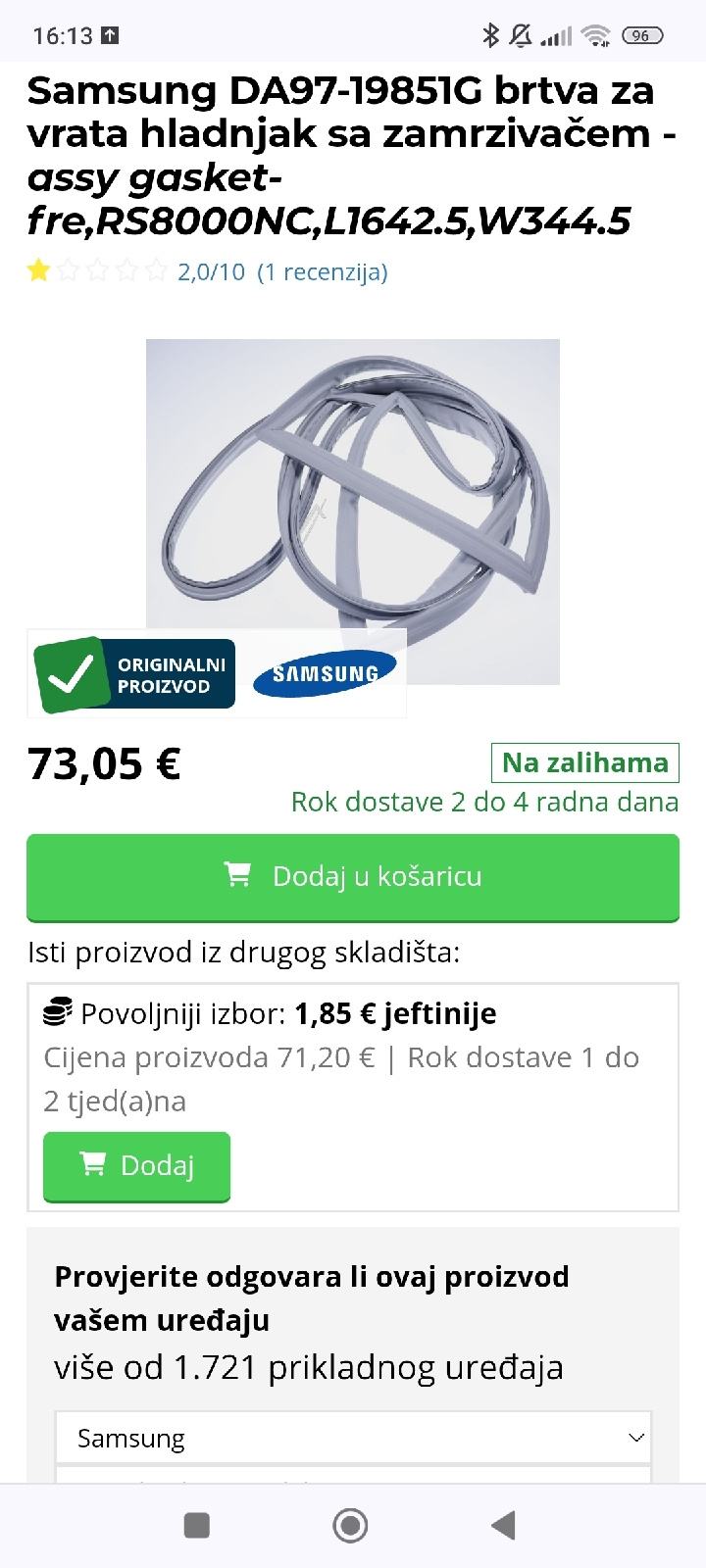 brtva za zamrzivač