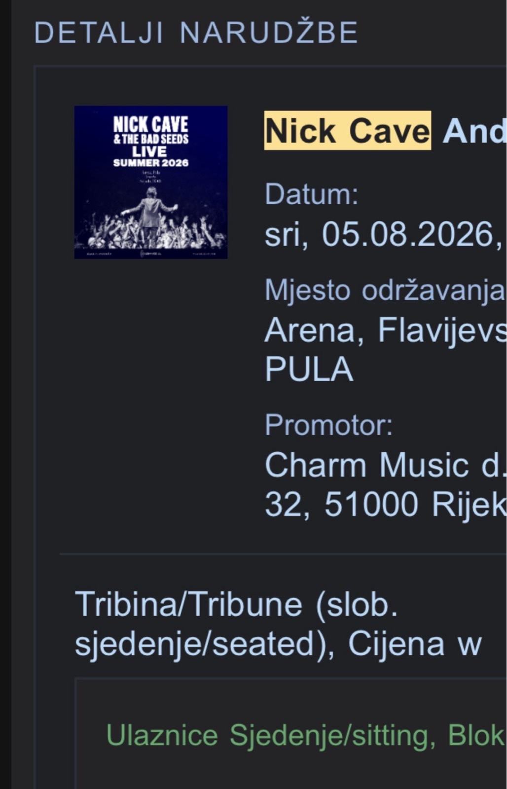 Nick Cave, Arena Pula