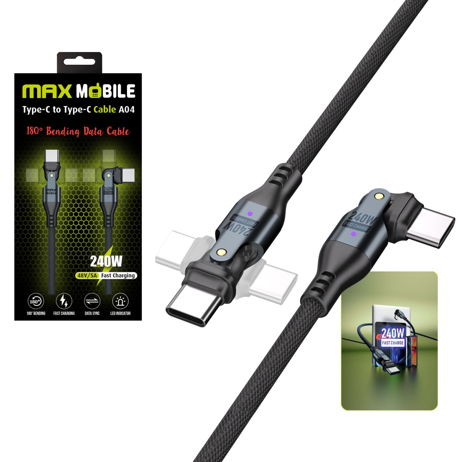 MAXMOBILE DATA KABEL TYPE C-TYPE C A04 QC 240W Dual rotate 1.2m [NOVO]