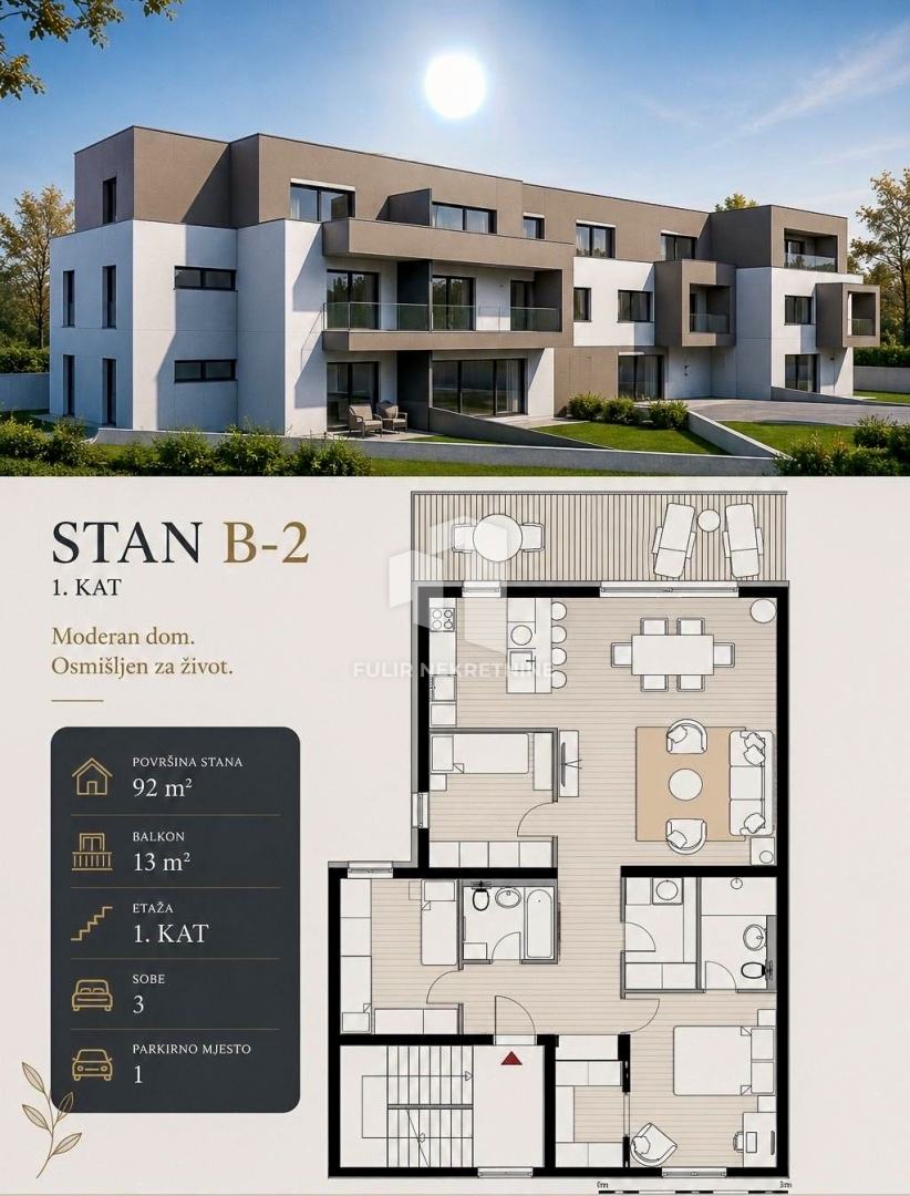 Novogradnja Sesvete, Stan – 92 m² + balkon 13 m² + parking mjesto