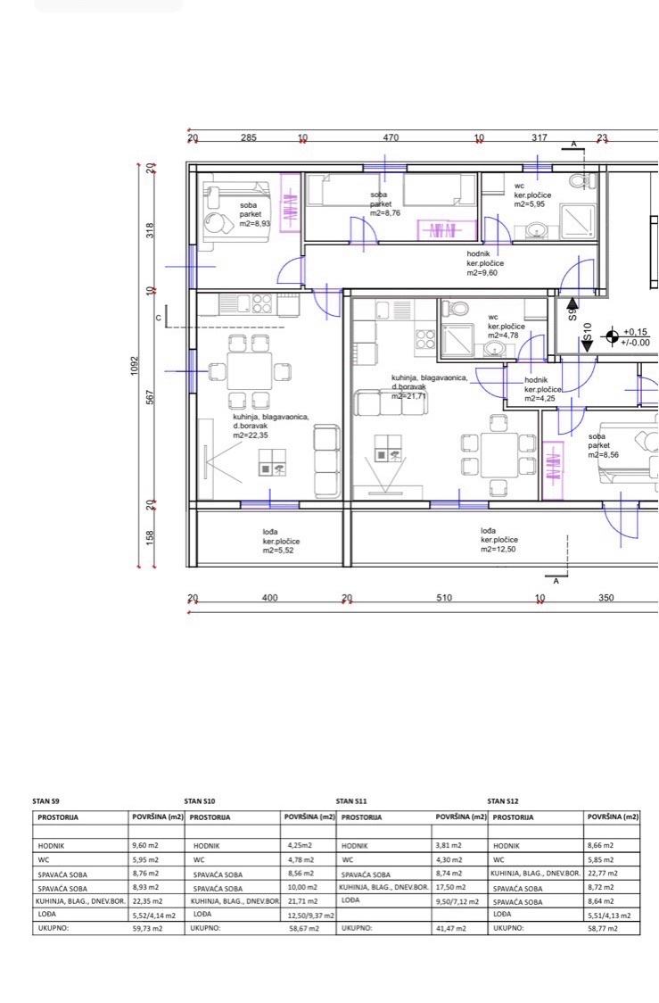 NOVOGRADNJA SINJ – Stan S14 (3. kat, 59,73 m²)