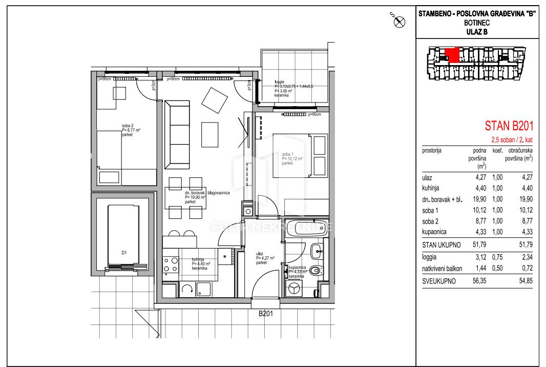 Stan, Prodaja, Novogradnja - 2SS + DB - 56,35 m2