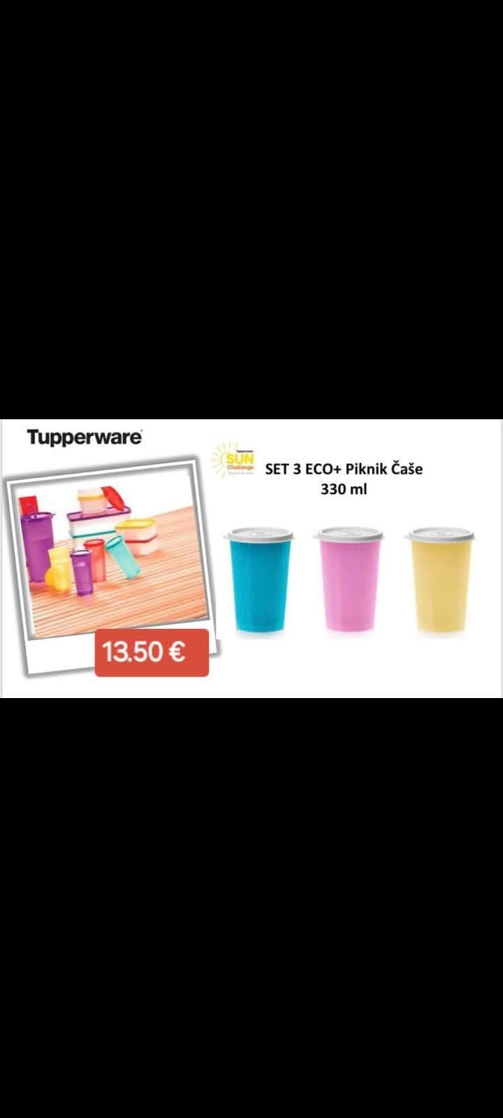 Tupperware set ECO piknik čaše 330ml s poklopcima novo