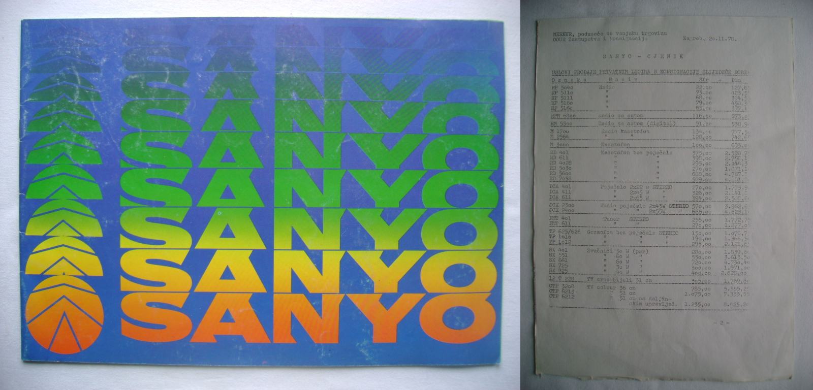Stari katalog Sanyo + cjenik (Merkur) 1978.