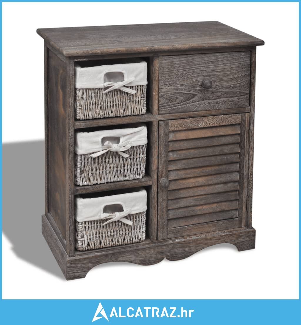 Drveni ormarić s 3 lijeve pletene košare smeđi - NOVO