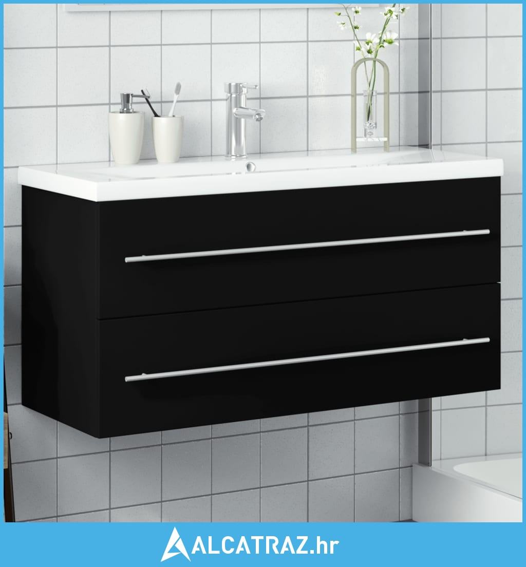 Kupaonski ormarić s ugrađenim umivaonikom crni - NOVO