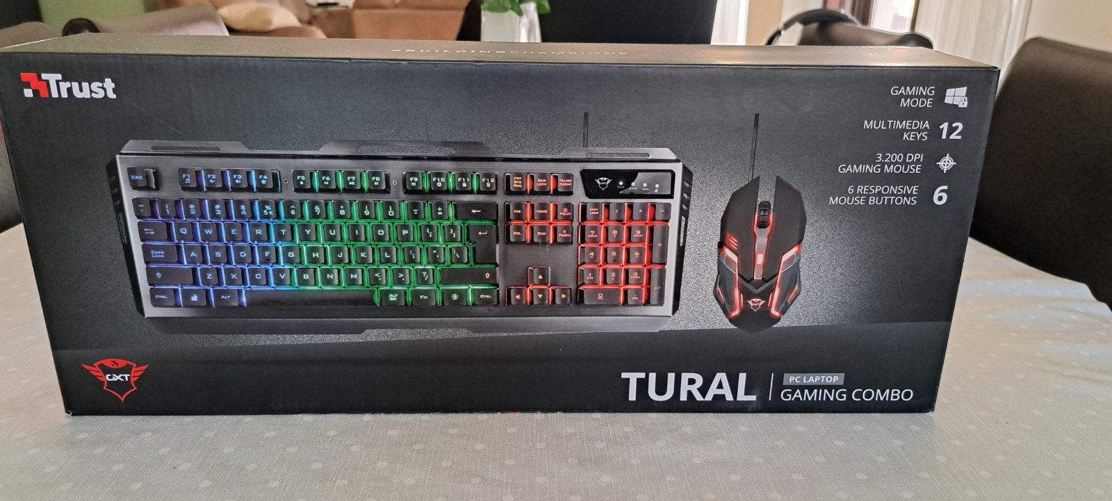 Trust Gaming GXT 845 Tural Kit – Tastiera E Mouse USB Con LED, Anti-ghosting E Tasti Multimediali, Layout QWERTY ITA