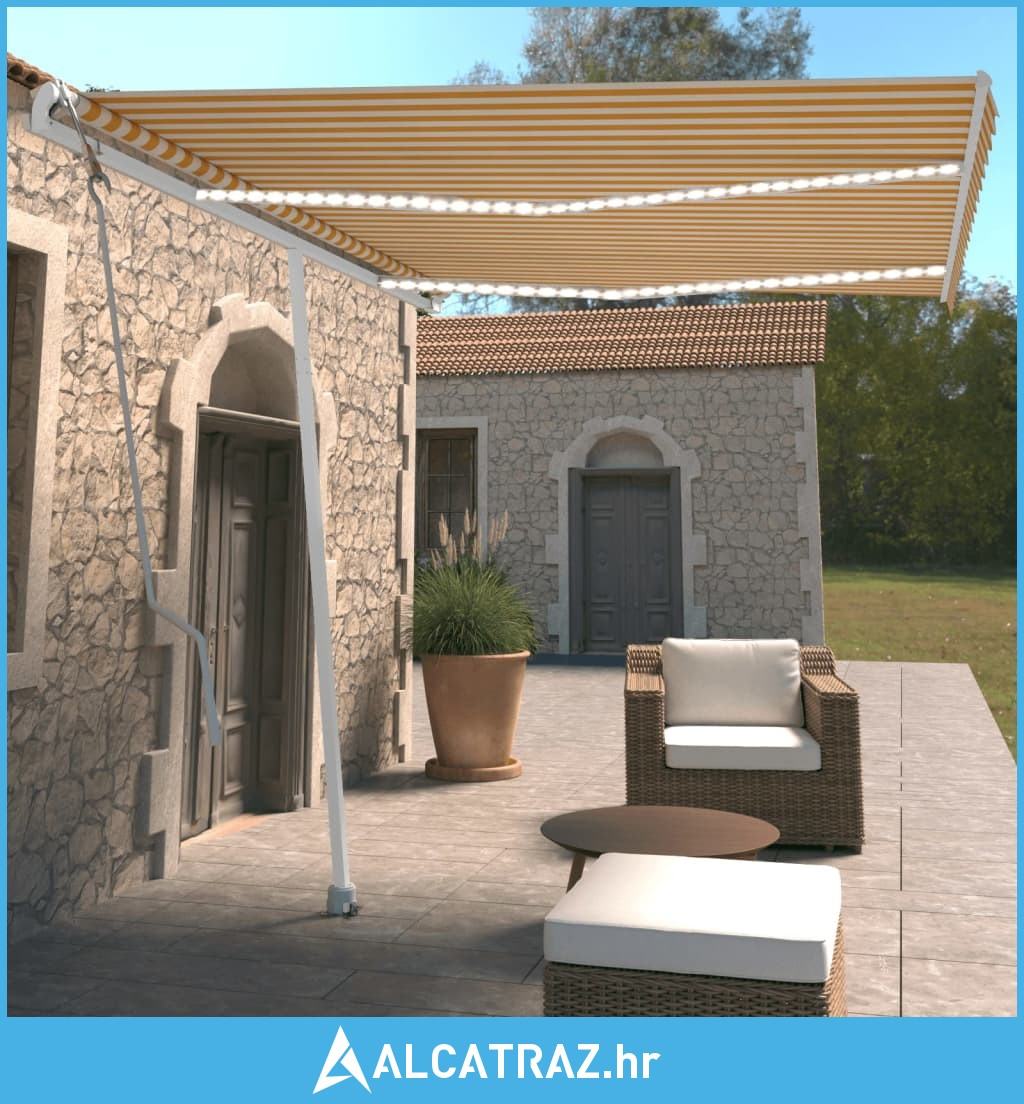 Automatska tenda sa senzorom LED 350 x 250 cm žuto-bijela - NOVO