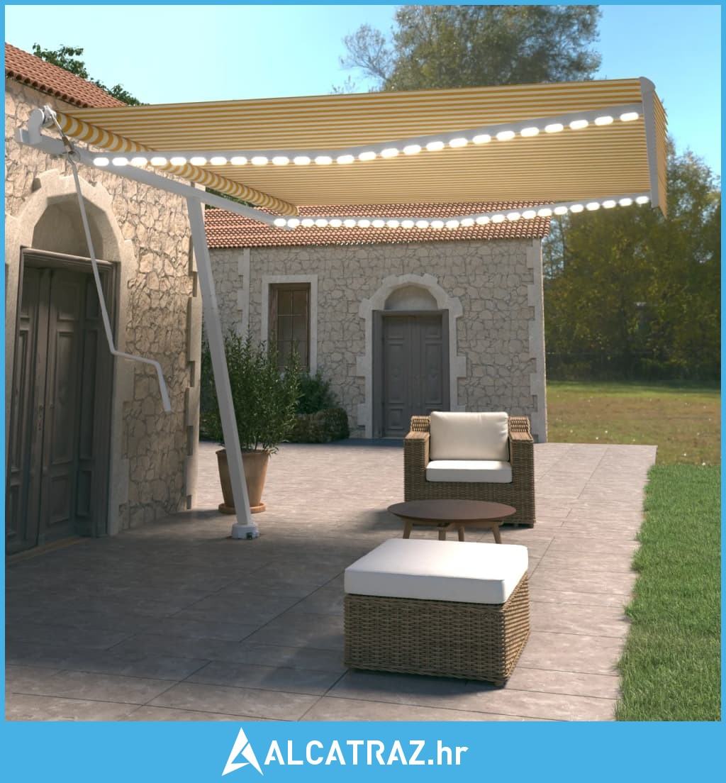 Automatska tenda sa senzorom LED 400x350 cm žuto-bijela - NOVO