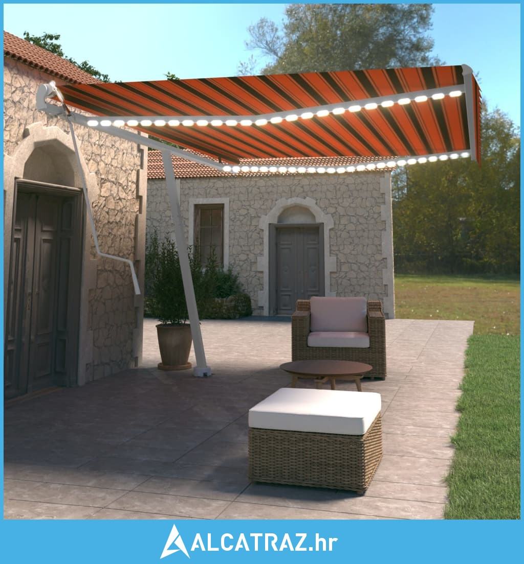 Automatska tenda sa senzorom LED 500 x 350 cm narančasto-smeđa - NOVO