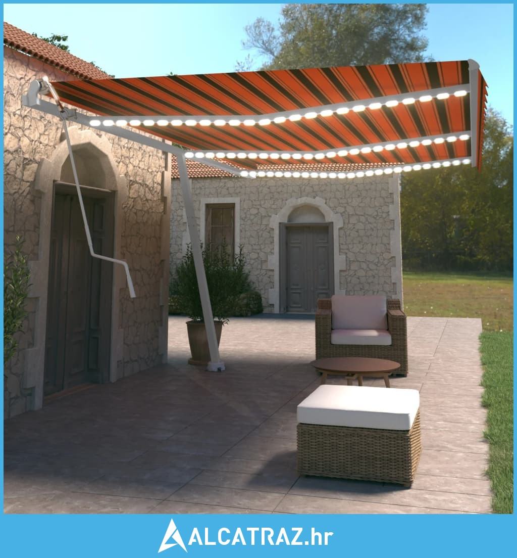 Automatska tenda sa senzorom LED 600 x 350 cm narančasto-smeđa - NOVO