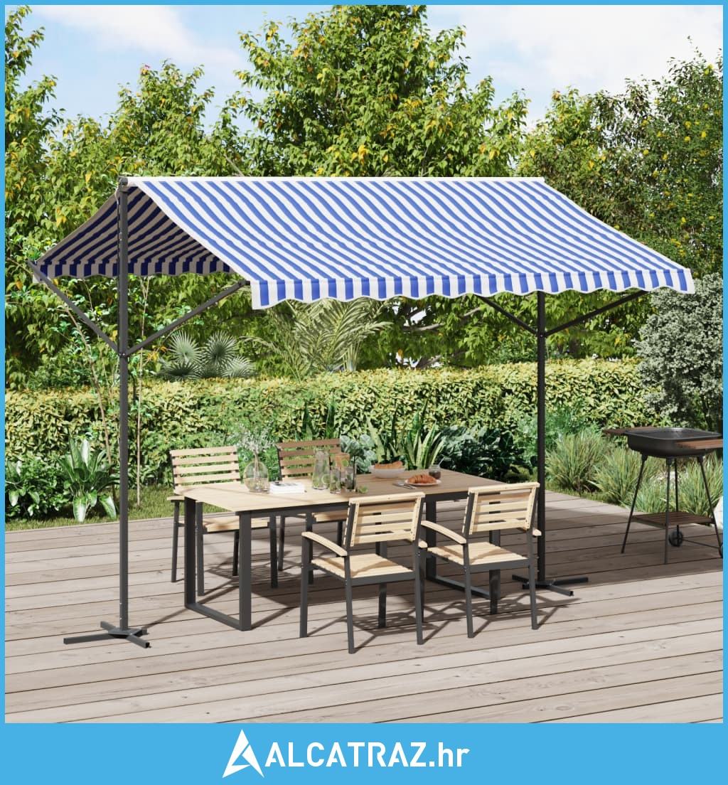 Samostojeća tenda plavo-bijela 300 x 300 cm od tkanine i čelika - NOVO