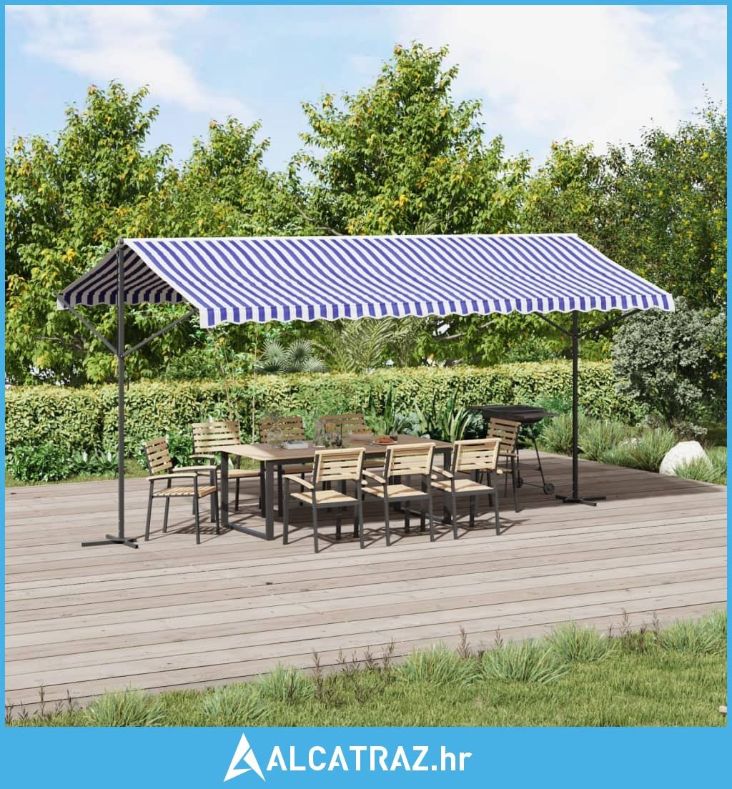 Samostojeća tenda plavo-bijela 500 x 300 cm od tkanine i čelika - NOVO