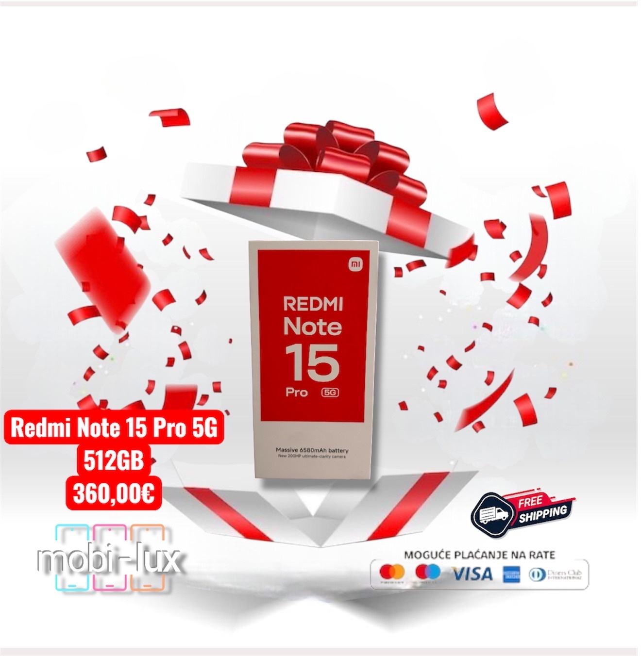 Redmi Note 15 Pro 5G, 512GB, do 36rata, R1 RACUN, GRATIS DOSTAVA GLS